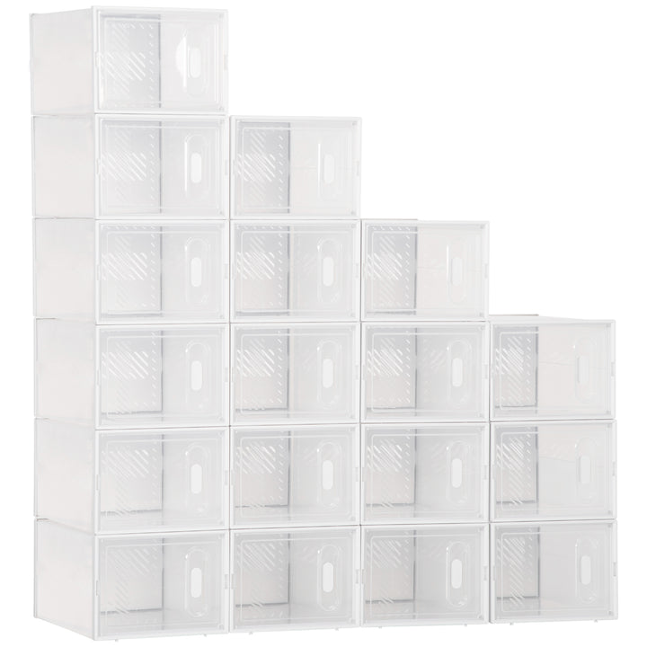 18PCS Clear Shoe Box, Plastic Stackable Shoe Storage Box for UK/EU Size up to 8.5/43 with Magnetic Door for Women/Men, 25 x 35 x 19cm