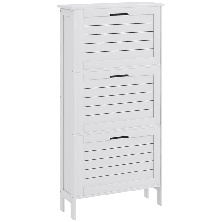Narrow Shoe Cabinet with 3 Flip Drawers - White
