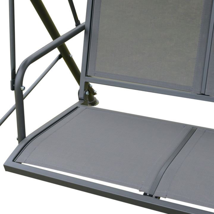 3 Seater Swing Chair, Garden Swing Bench with Canopy, Breathable Mesh Seat and Heavy Duty Steel Frame for Patio, Yard, Grey