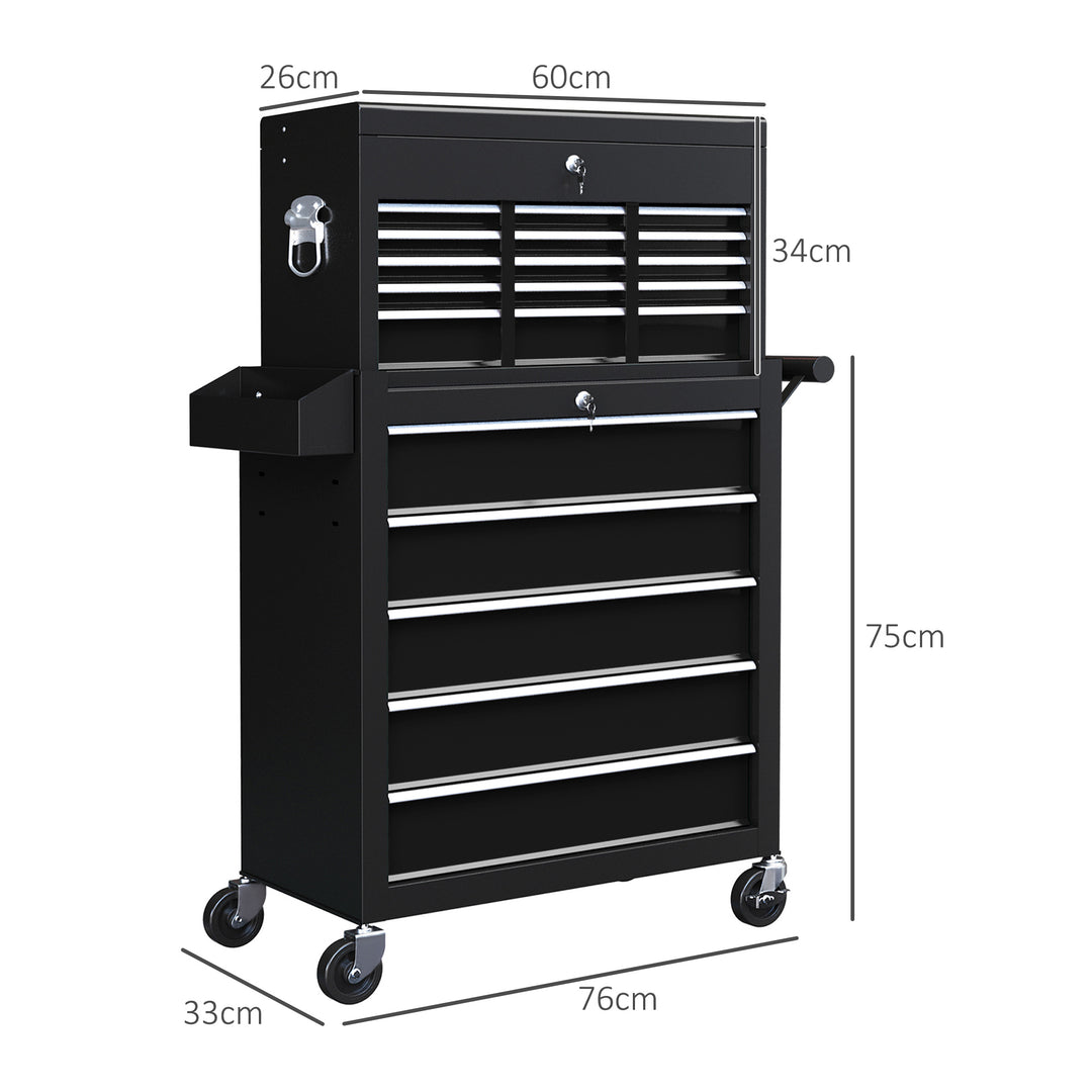14 Drawer, Two-Part Tool Storage Chest on Wheels - Black