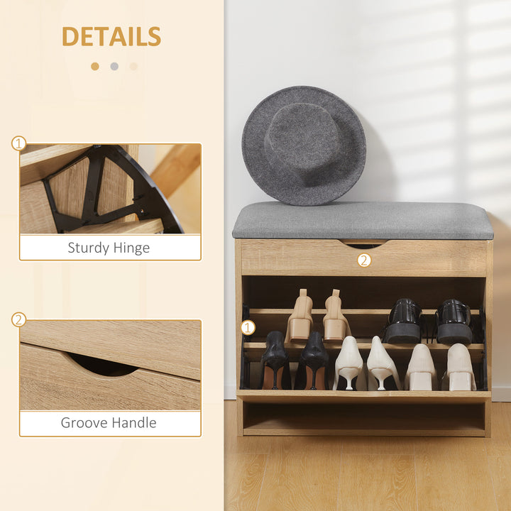 MCL Shoe Bench with Cushion for 4 Pair of Shoes, Storage Bench with Padded Seat, Flip-up Cabinet and Hidden Space for Entryway, Natural