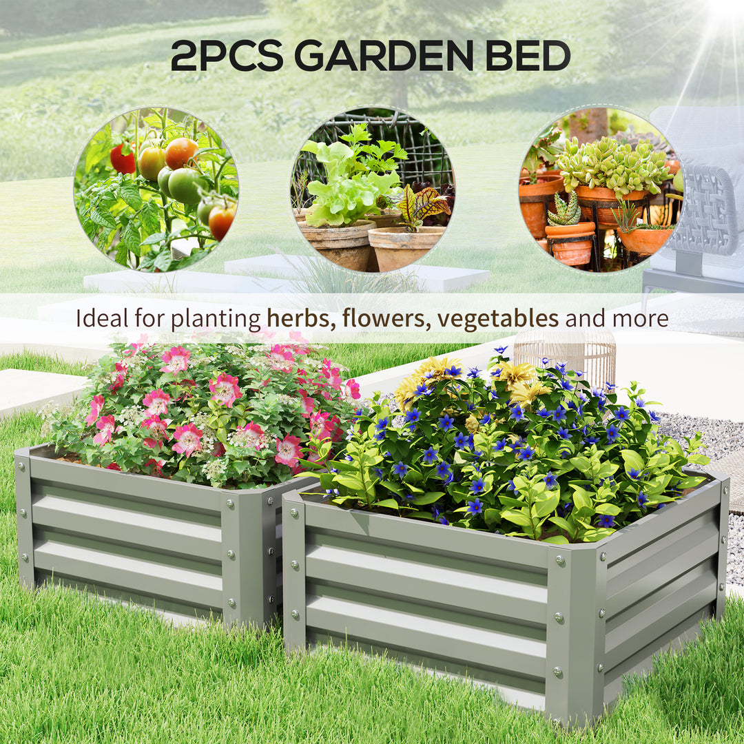 Set of Two 60 x 60cm Steel Planter Boxes - Light Grey