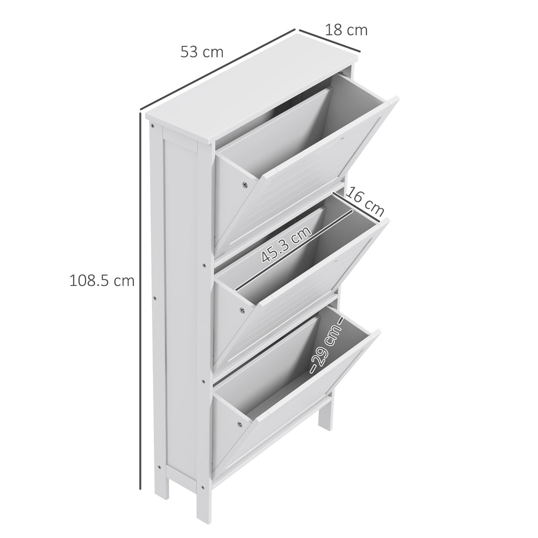 Narrow Shoe Cabinet with 3 Flip Drawers - White