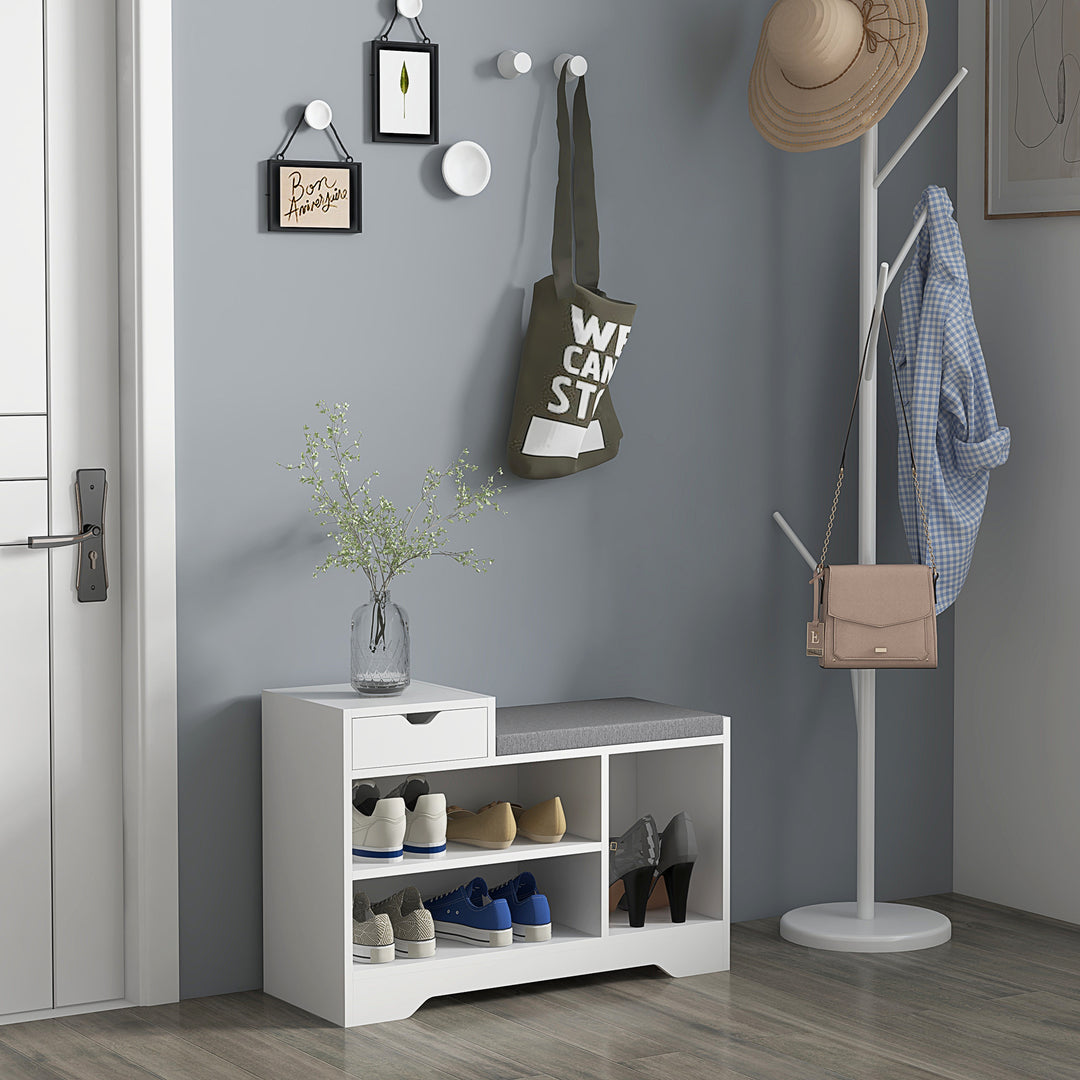 Multi-Compartment Shoe Bench, with Seat - White