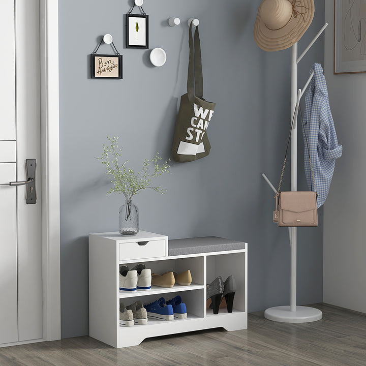 Multi-Compartment Shoe Bench, with Seat - White