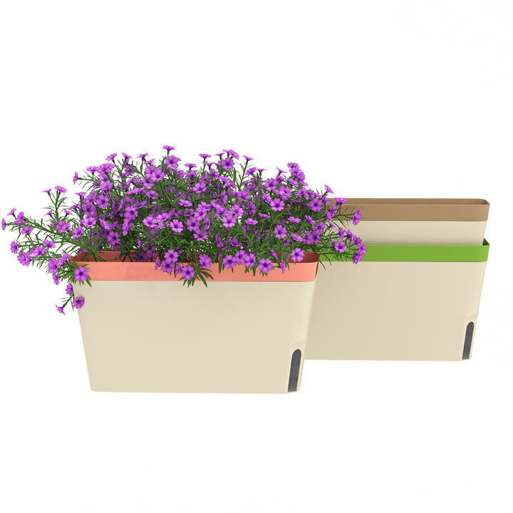 Set of 3 Self Watering Plant Pots Outdoor, 27cm Rectangular Garden Planters with Visual Water Level Window, Plastic Flower Pots for Indoor Outdoor Garden Balcony Windowsil
