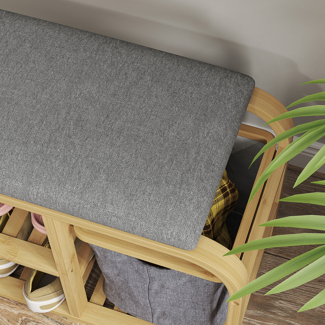 Bamboo Shoe Rack Bench with Padded Seat - Nature Wood Finish