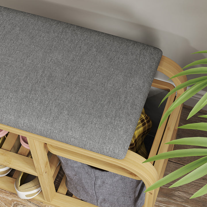 Bamboo Shoe Rack Bench with Padded Seat - Nature Wood Finish