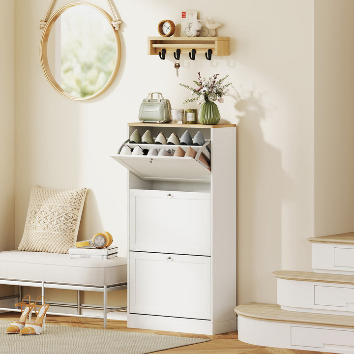 Modern Compact Three-Drawer Shoe Storage Cabinet - White
