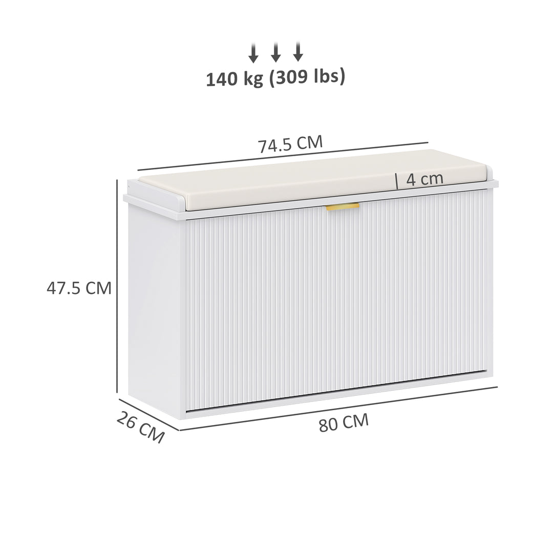 Elegant Eight Shoe Bench, with Top Seat - White