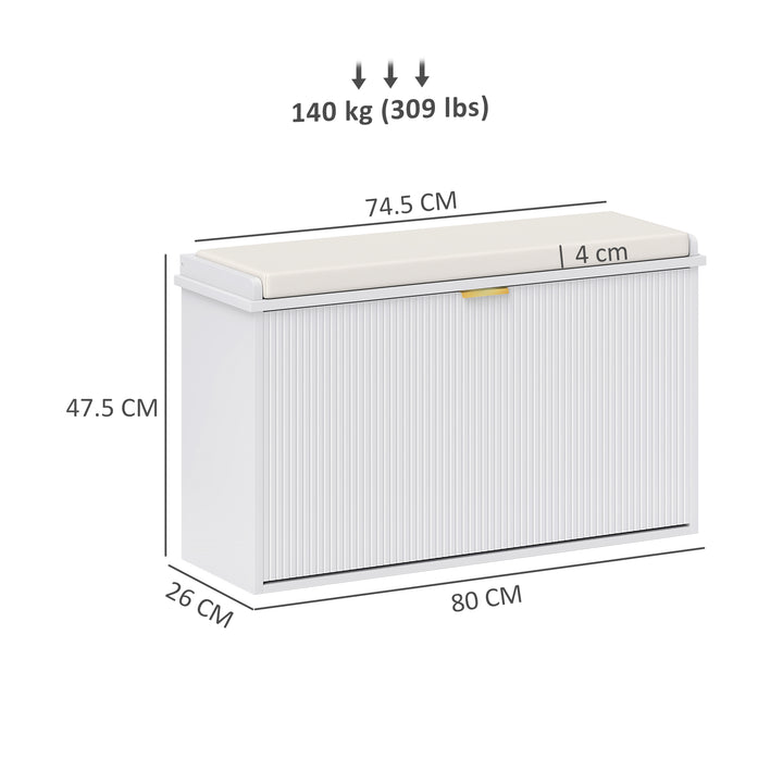 Elegant Eight Shoe Bench, with Top Seat - White