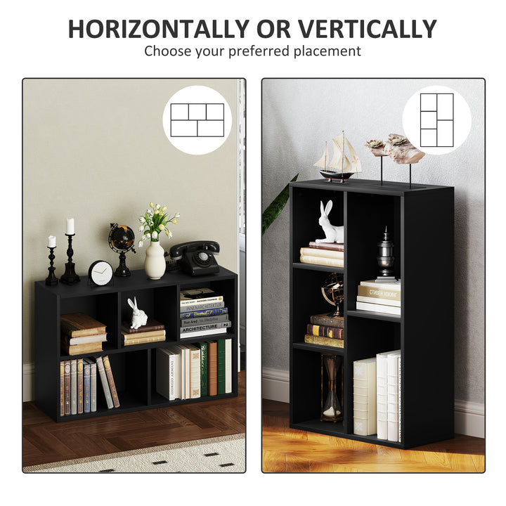 2-Tier Bookshelf with 5 Compartments - Black
