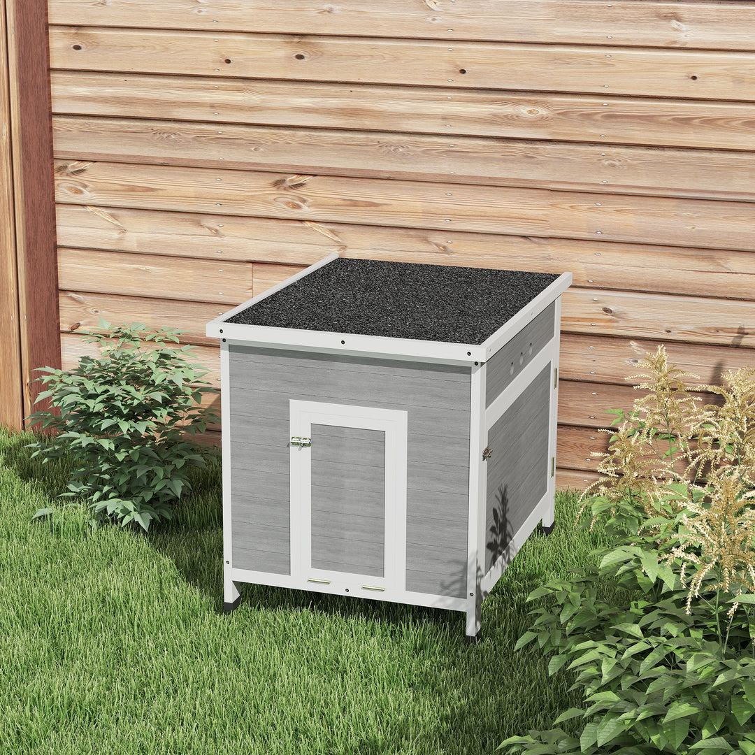 PawHut Wooden Duck House with Ramp, Double Doors, Openable Asphalt Roof, Ventilation Holes, Removable Base, Light Grey
