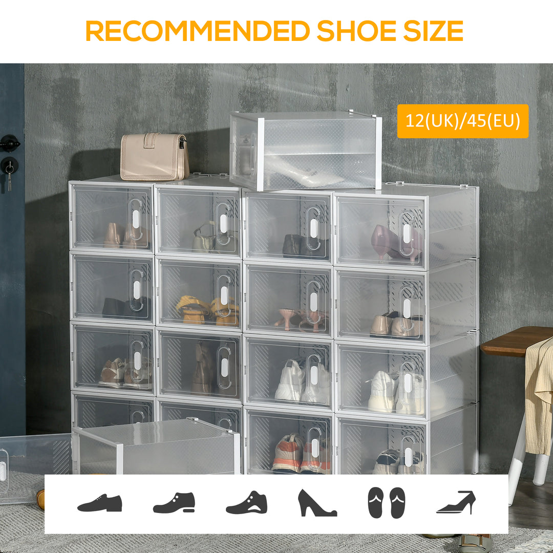 18PCS Clear Shoe Box, Plastic Stackable Shoe Storage Box for UK/EU Size up to 12/46 with Magnetic Door for Women/Men, 28 x 36 x 21 cm