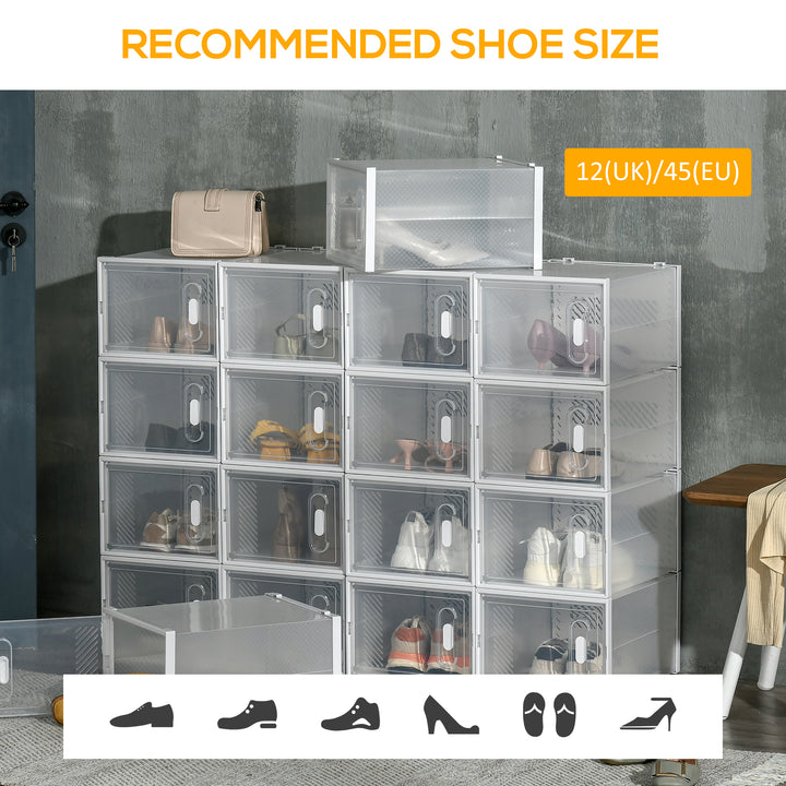 18PCS Clear Shoe Box, Plastic Stackable Shoe Storage Box for UK/EU Size up to 12/46 with Magnetic Door for Women/Men, 28 x 36 x 21 cm