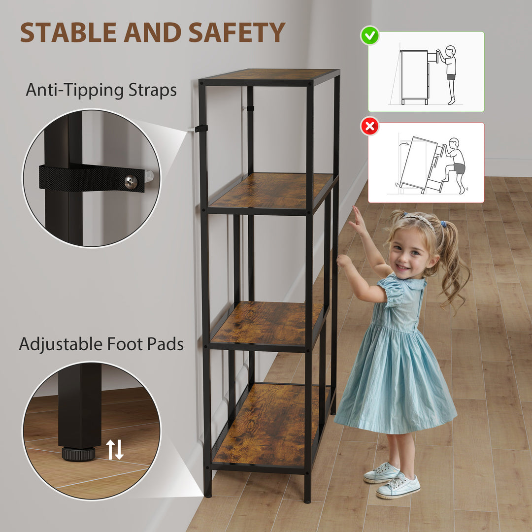 4-Tier Bookshelf with Open Shelves - Rustic Brown
