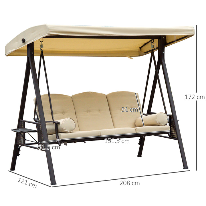Swing Chair Hammock Chair 3 Seater Canopy Cushion Shelter Outdoor Bench Steel Beige