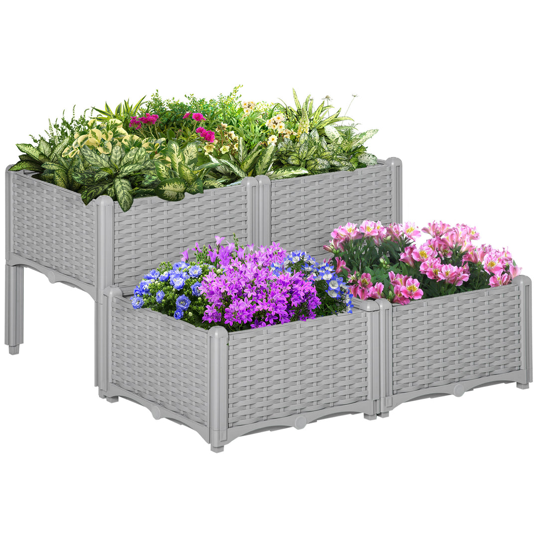 Set of 4 26L Garden Raised Bed Elevated Patio Flower Plant Planter Box PP Vegetables Planting Container, Grey