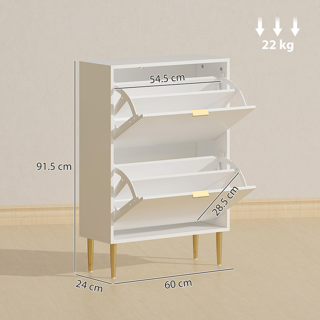 Narrow Shoe Cabinet with 2 Flip Drawers - White