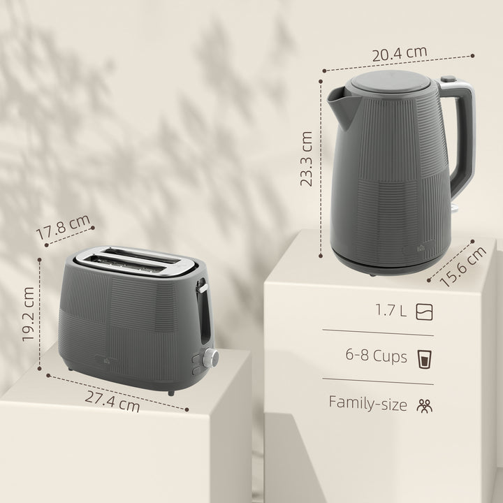Kettle and Toaster Set, 1.7L 3000W Fast Boil Kettle & 2 Slice Toaster Kitchen Set with 7 Level Browning Controls, Defrost, Reheat, Boil-dry Protection, Grey