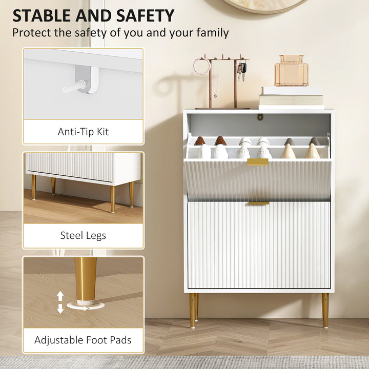 Narrow Shoe Cabinet with 2 Flip Drawers - White