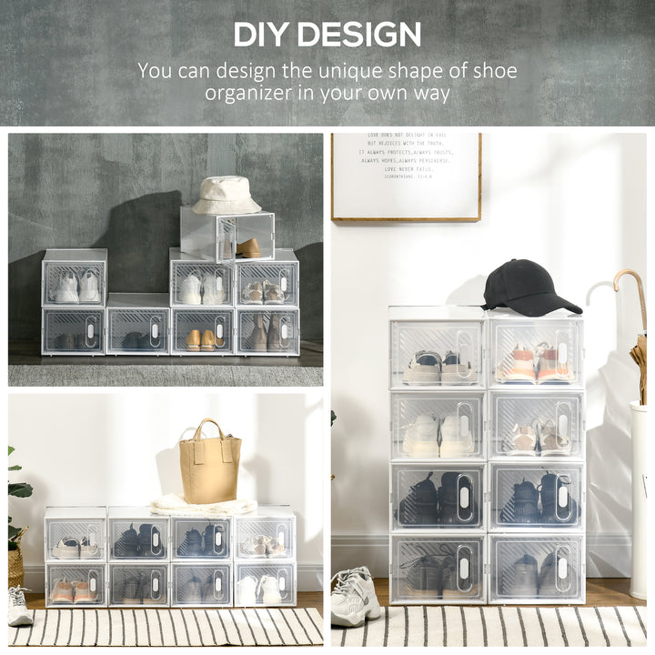 8PCS Clear Shoe Box, Plastic Stackable Shoe Storage Box for UK/EU Size up to 8.5/43 with Magnetic Door for Women/Men, 25 x 35 x 19cm