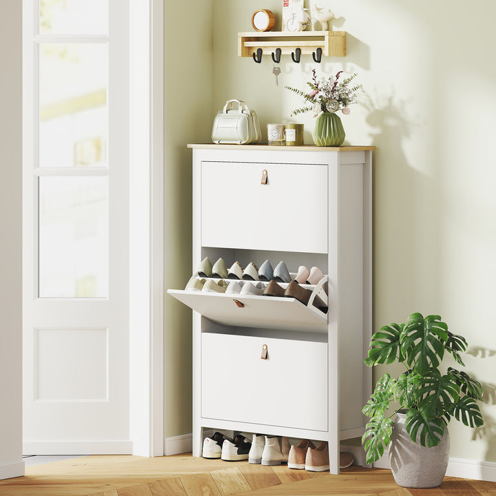 Modern Three-Drawer Shoe Cabinet - White