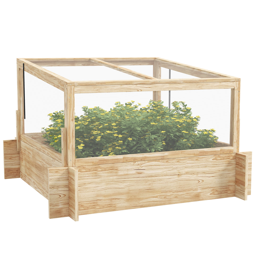 2-In-1 Wooden Greenhouse Planter Box - Natural