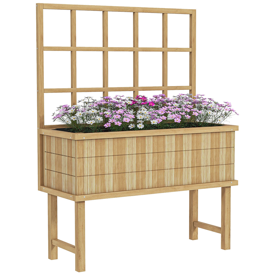 45 x 105cm Wooden Garden Planter, with Trellis - Natural