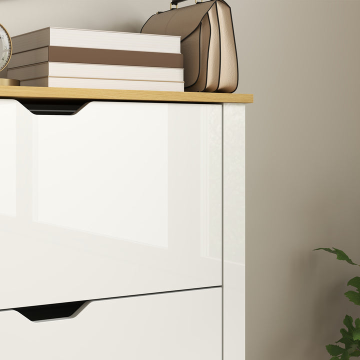 MCL Slim Shoe Cabinet, Narrow Shoe Cupboard with 3 Flip Drawers, Adjustable Shelves for 18 Pairs of Shoes, High Gloss White