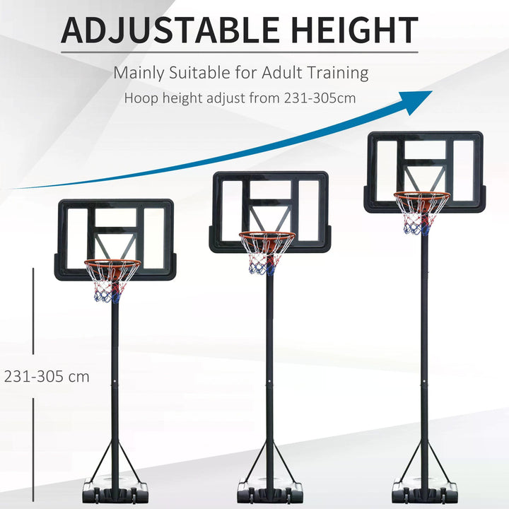 Portable Basketball Hoop Stand 231-305cm Height Adjustable w/ Moving Wheels