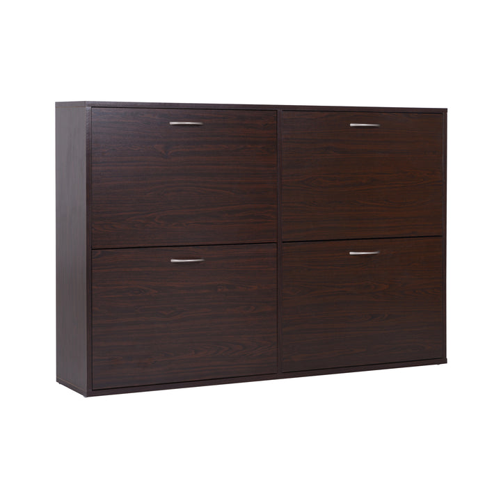 Wooden Modern Design 4 Drawer Shoes Cabinet Pull Down Shelf Storage Organiser Entrance Hallway Furniture - Dark Brown