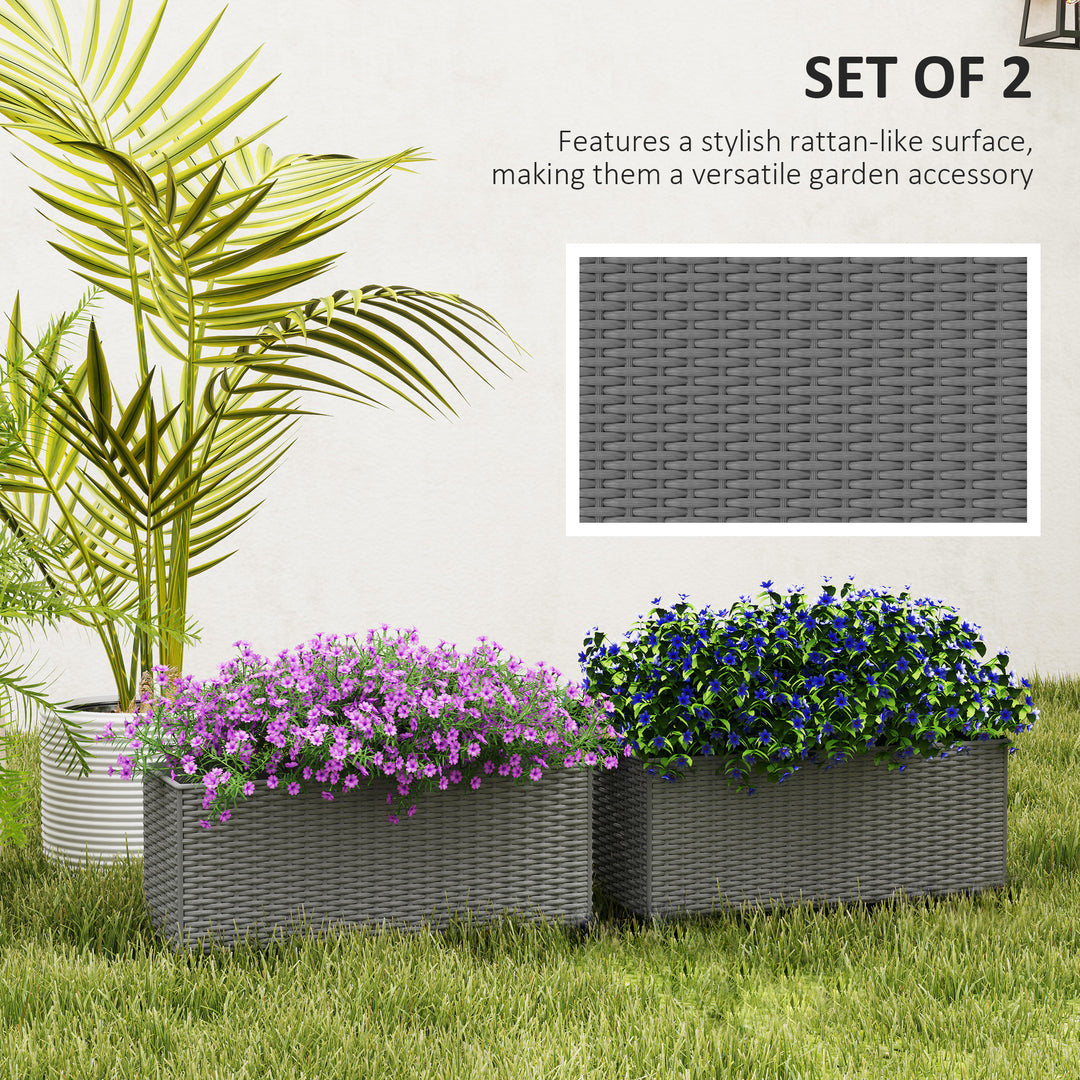 Set of Two Rattan-Effect Planters - Grey