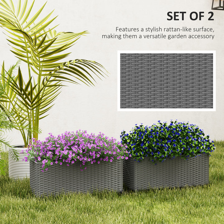 Set of Two Rattan-Effect Planters - Grey