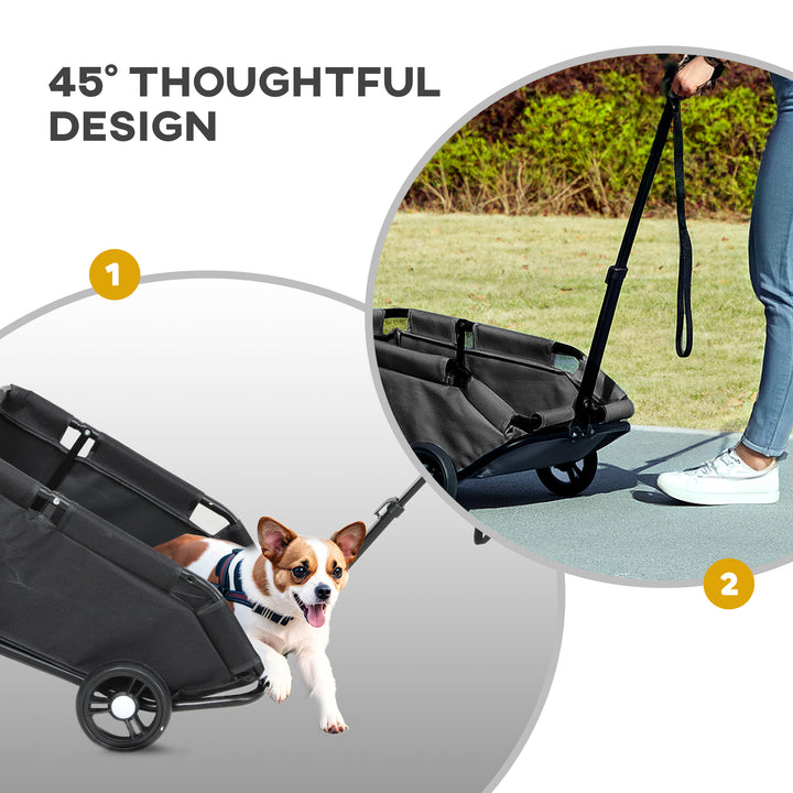 PawHut Pet Wagon Cart, Dog Stroller for Small Dogs and Cats with 4 Wheels, Safety Straps, Storage Bag, Mat