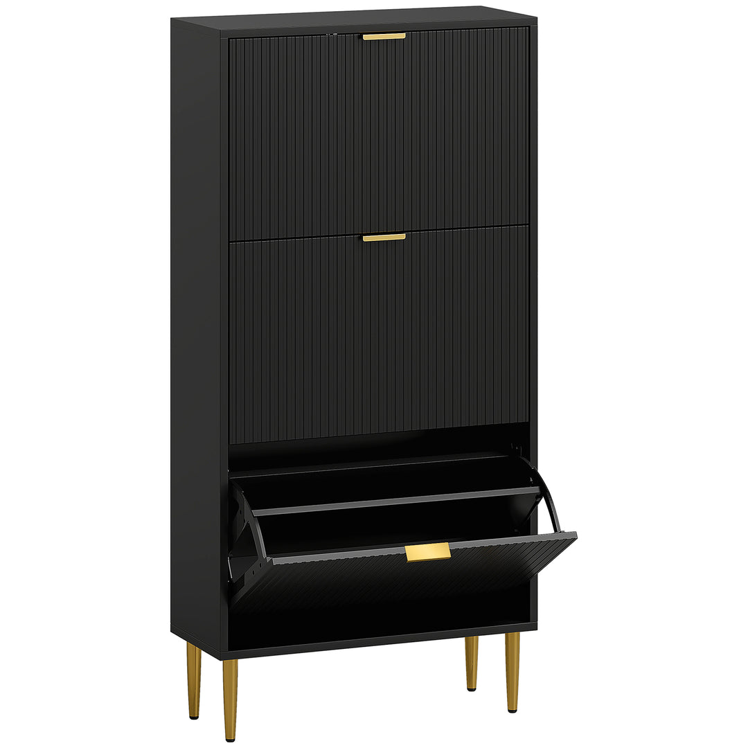 Narrow Shoe Cabinet with 3 Flip Drawers - Black