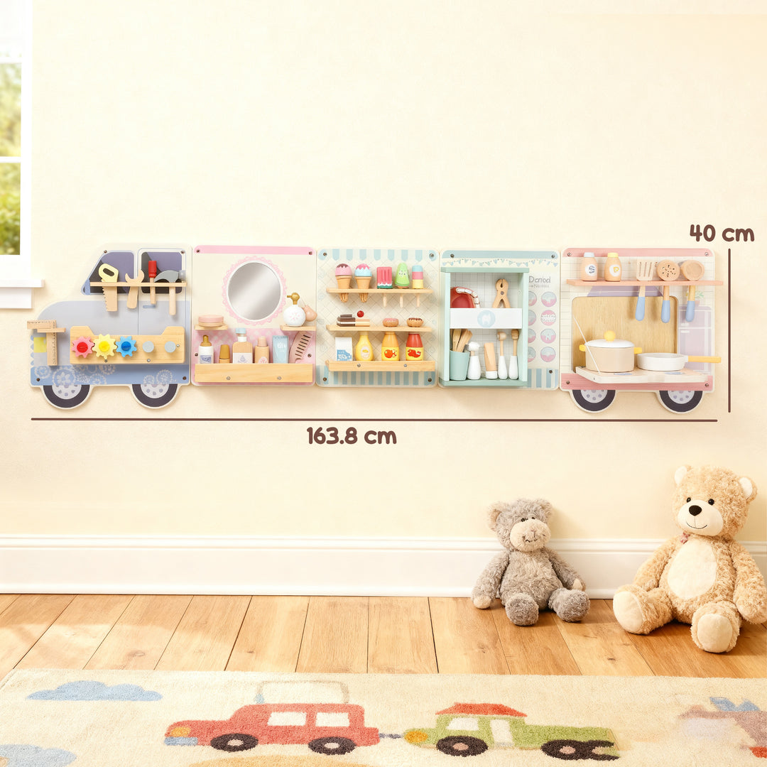 MCL Wooden Busy Board, 5 in 1 Activity Wall Panels for Kids 3+ Years, for Daycare, Playroom, Home
