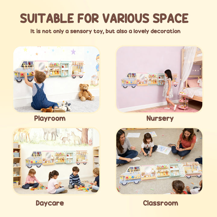 MCL Wooden Busy Board, 5 in 1 Activity Wall Panels for Kids 3+ Years, for Daycare, Playroom, Home