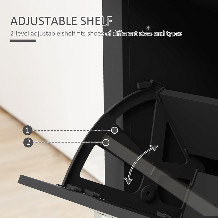 2 Drawer Shoe Cabinet Modern Narrow Shoe Cupboard Hallway Wooden Storage Organiser with Flip Doors Adjustable Shelf for 6-12 Pairs, Black