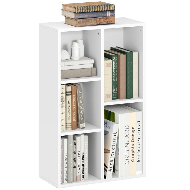 2-Tier Bookshelf with 5 Compartments - White