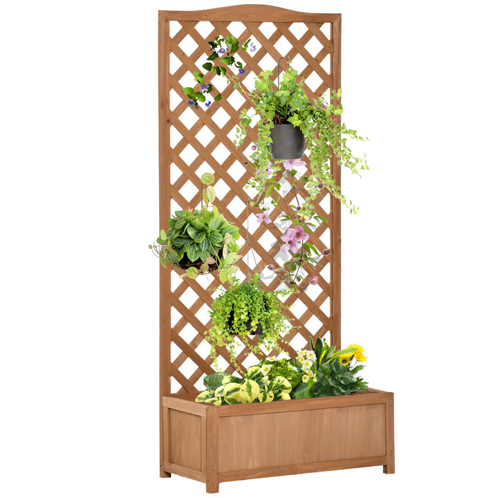 53L Garden Wooden Planter Box with Trellis Free Standing Flower Raised Bed with Lattice for Climbing Plants, 76cm x 36cm x 170cm, Brown