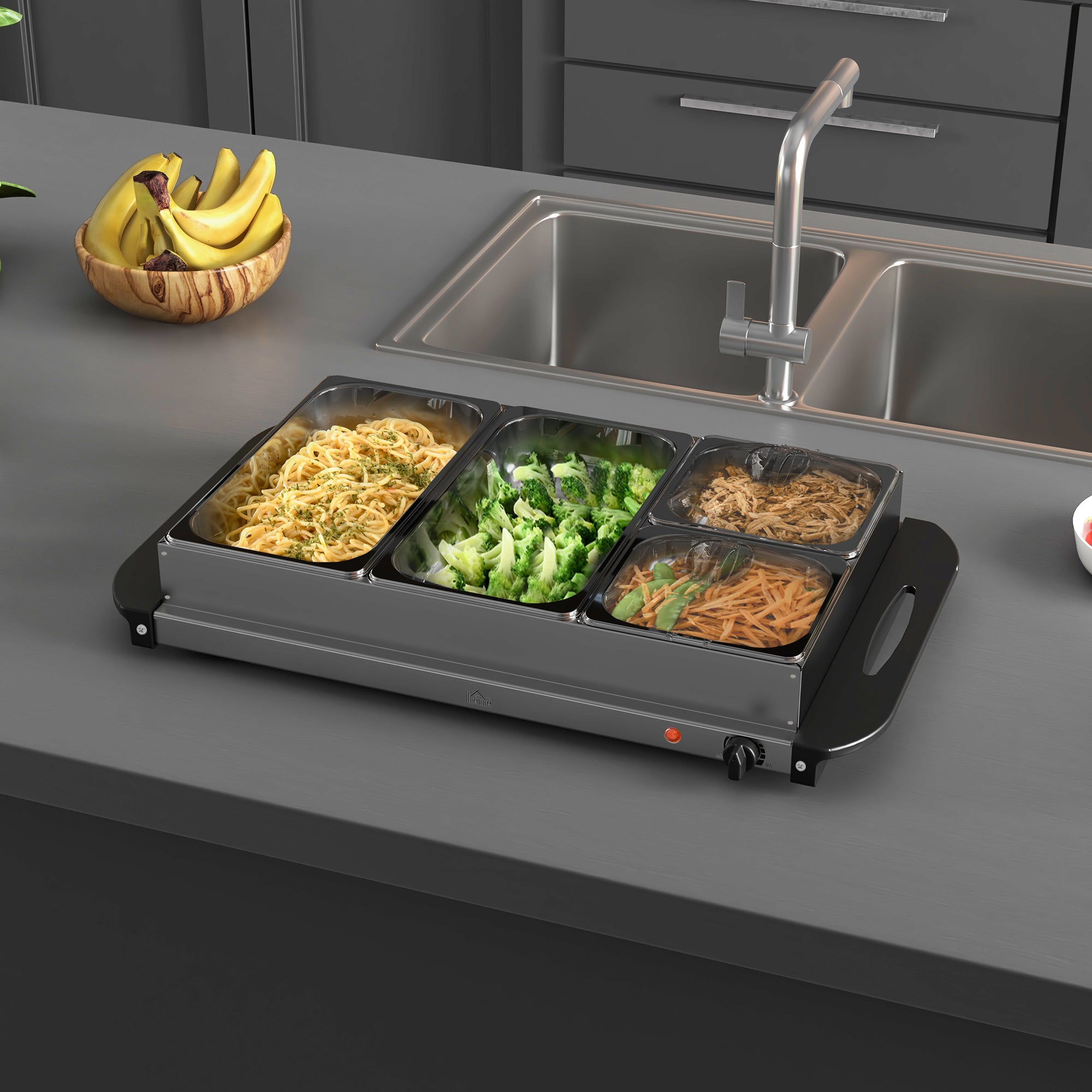 4 Tray Electric Food Warmer Buffet Server with Warming Plate, Cool Tou ...