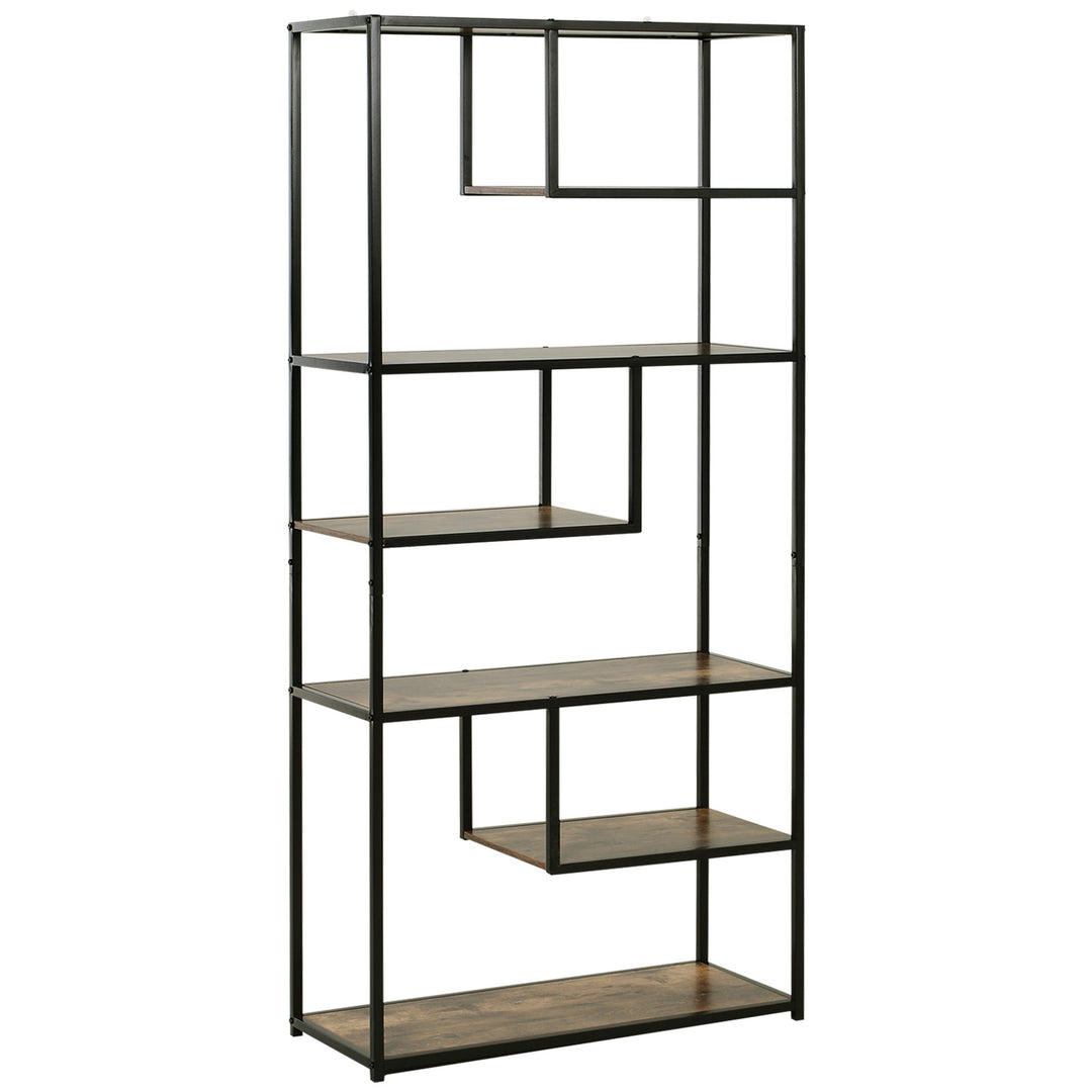6 Tier Bookcase, Industrial Tall Shelf Unit with Steel Frame for Home Office, Study, Living Room, Hallway, 82 x 33.5 x 175 cm, Rustic Brown and Black