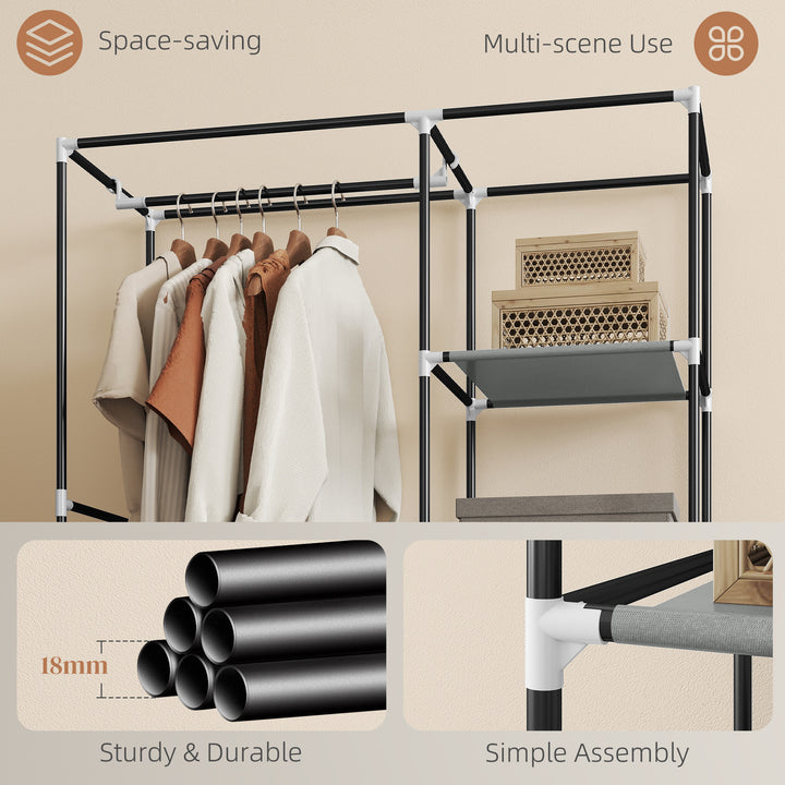 Fabric Wardrobe, Portable Wardrobe with 6 Shelves, 1 Hanging Rail, Foldable Closets, 103 x 43 x 162.5 cm, Light Grey