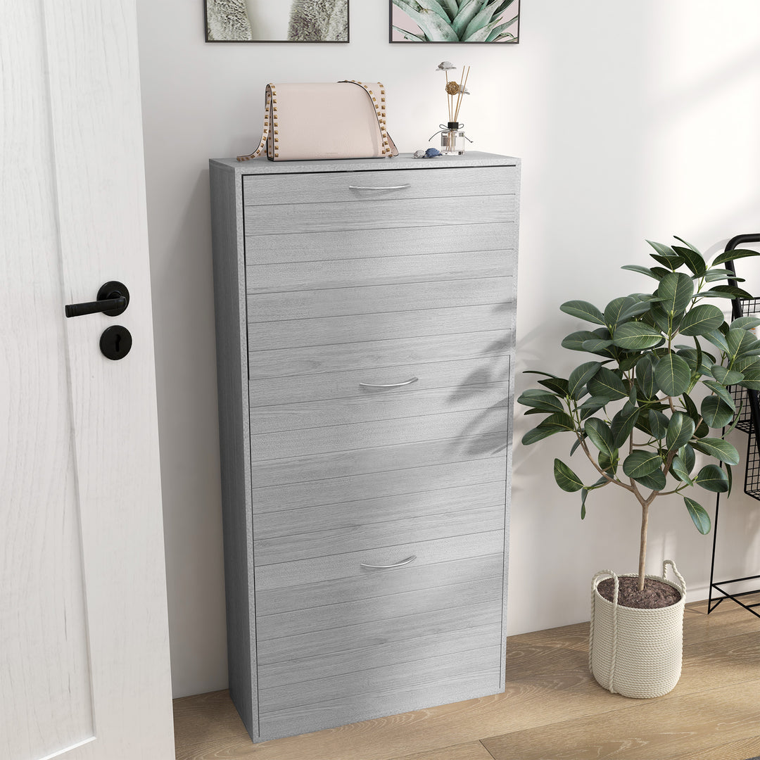 12-Shoe Flip Drawer Storage Cabinet - Grey Wood-Effect