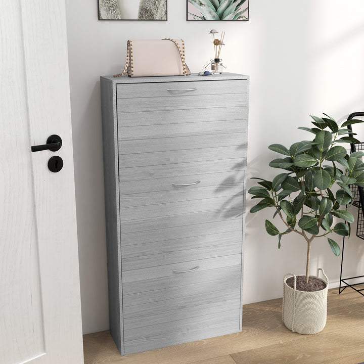12-Shoe Flip Drawer Storage Cabinet - Grey Wood-Effect