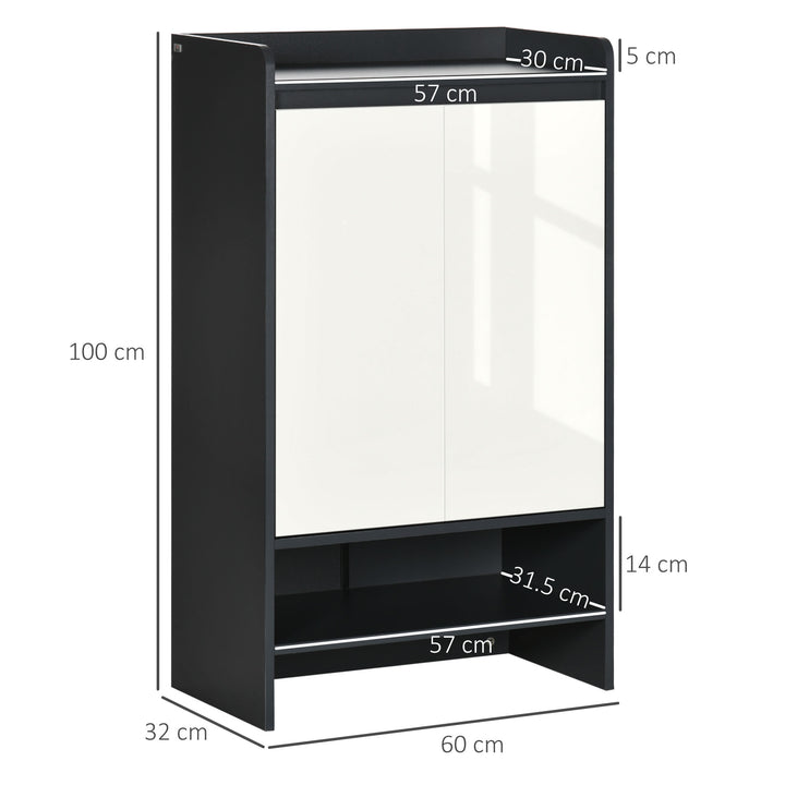 High Gloss Shoe Cabinet with White Doors and Open Shelves, Hallway Shoe Cupboard Storage Organiser for 15 Pairs of Shoes, Grey