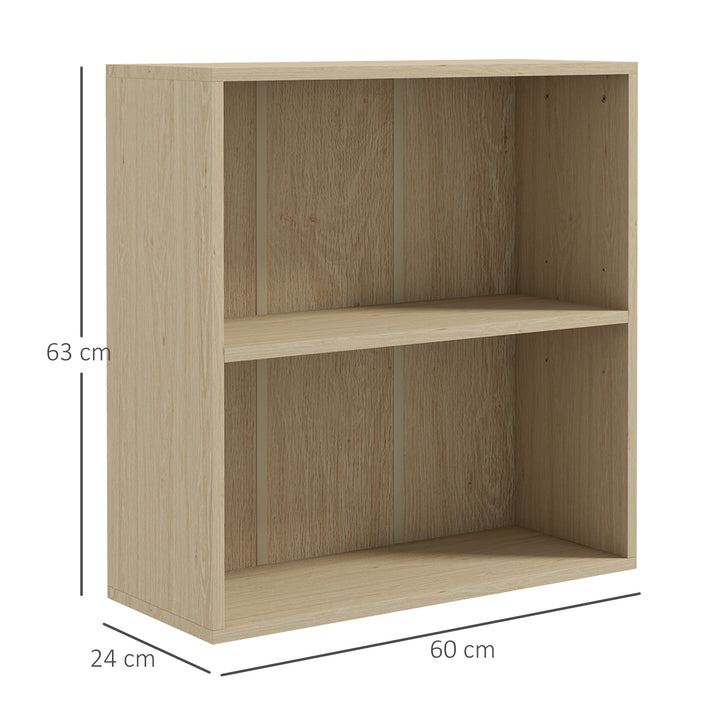2 Tier Bookshelf, Low Bookcase with Adjustable Shelf, 2 Compartments for Home Office, Living Room, Study, Natural