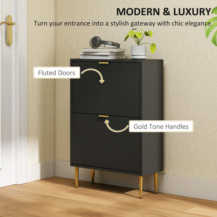 Narrow Shoe Cabinet with 2 Flip Drawers - Black