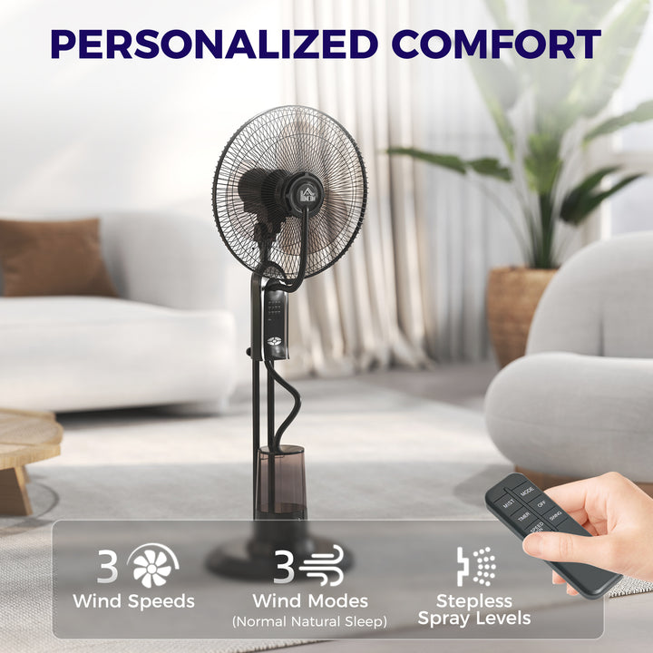 Pedestal Fan with Water Mist Spray, Spray Misting Fan with 70° Oscillation, Tilt Head, 3 Speeds, 3 Modes, Adjustable Mist, 3.2L Water Tank, for Home, 120 cm